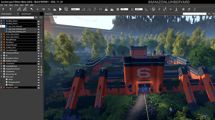 The Lumberyard engine interface while working on a project